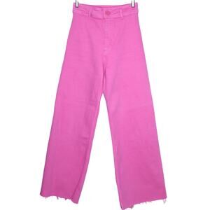 ZARA Marine Jeans High Waist Bubble Gum Pink Wide Leg Raw Hem Casual Women's 2
